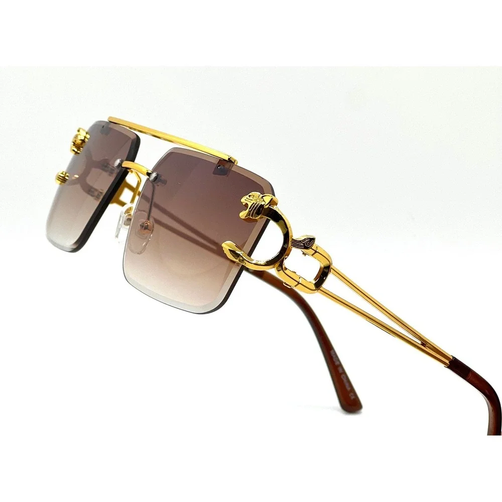 Men Sunglasses Fashion Designer Brown Lens Gold Frame Street Wear Classic Lentes